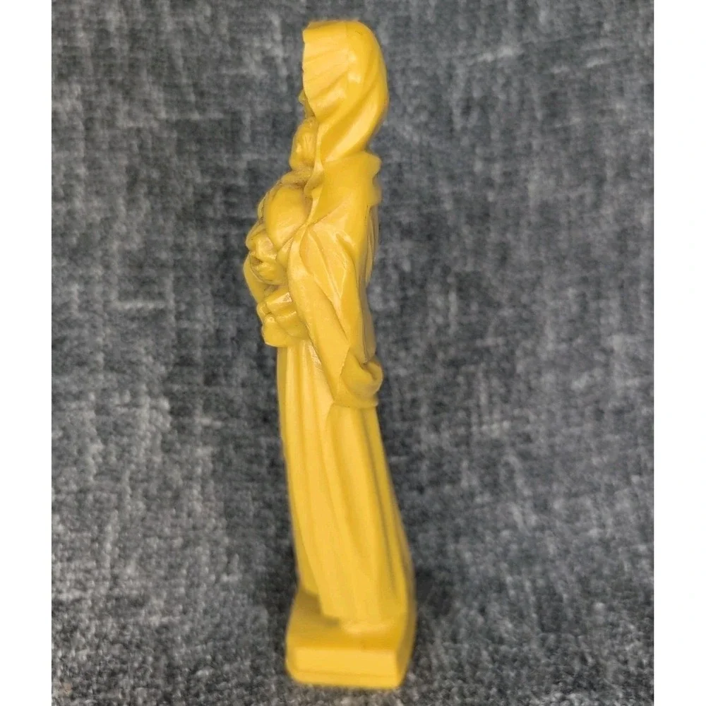 Vintage Madonna & Child Figurine Yellow Virgin Mary Statue Religious Decor 6.5
